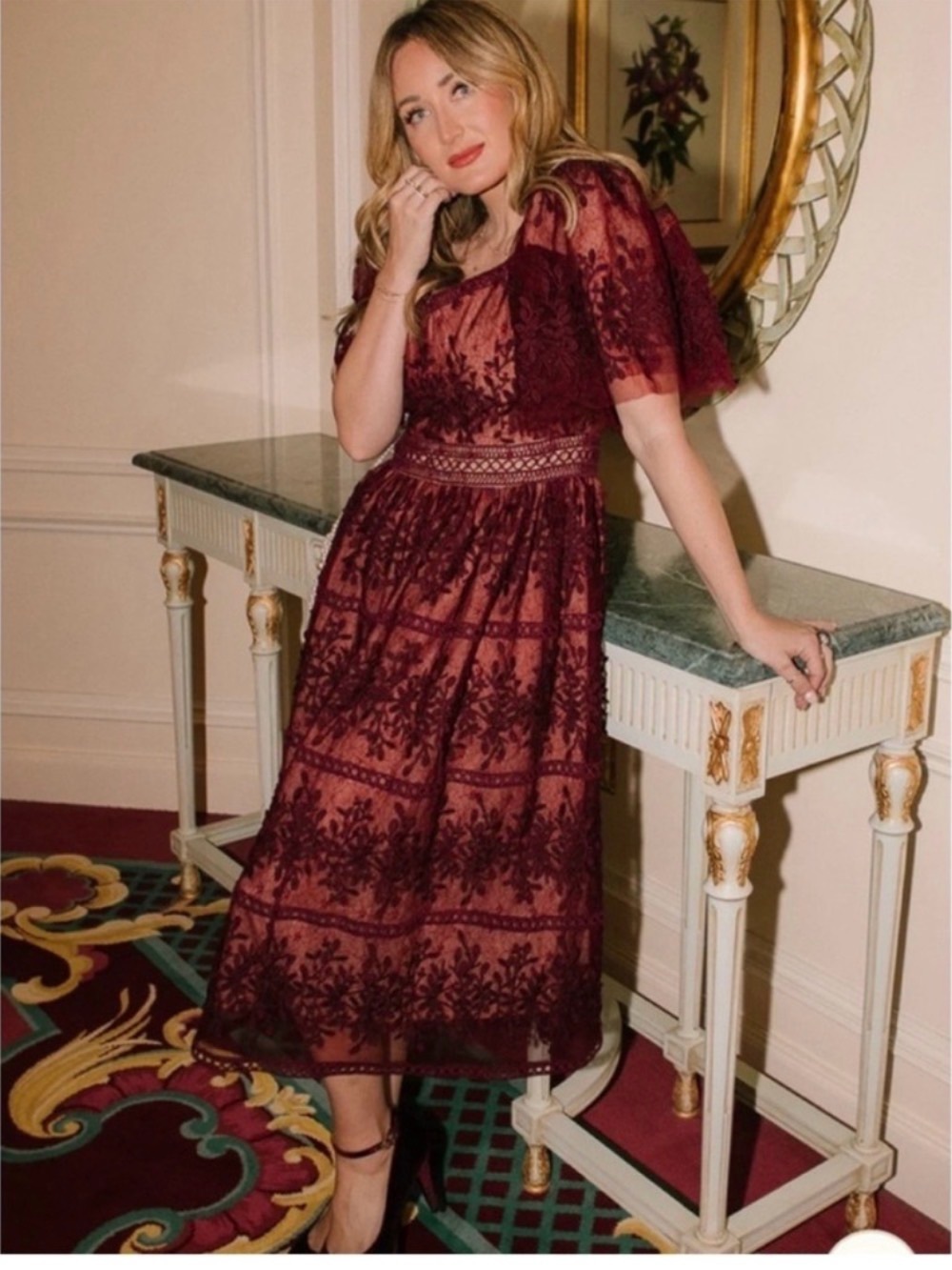 Ivy City Co Burgundy Lace Midi Dress